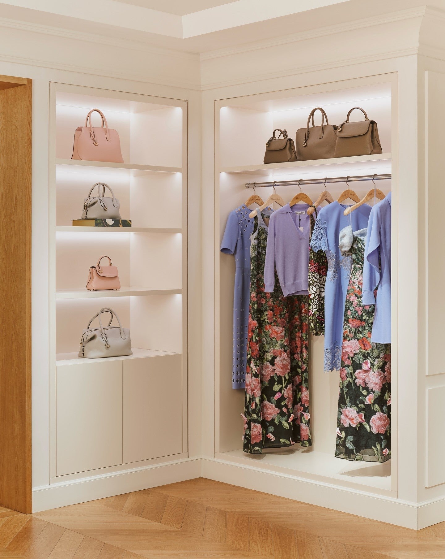 Custom RS Chevron hardwood flooring at Oscar de la Renta NYC by PID Floors.